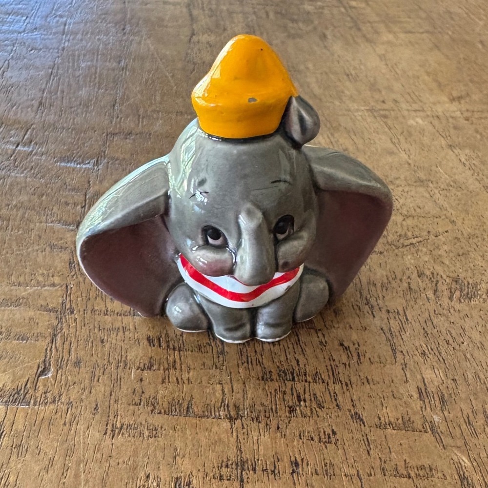 Disney Dumbo Ceramic Figurine Japan Gray Elephant Yellow Hat 2 Inch Vintage